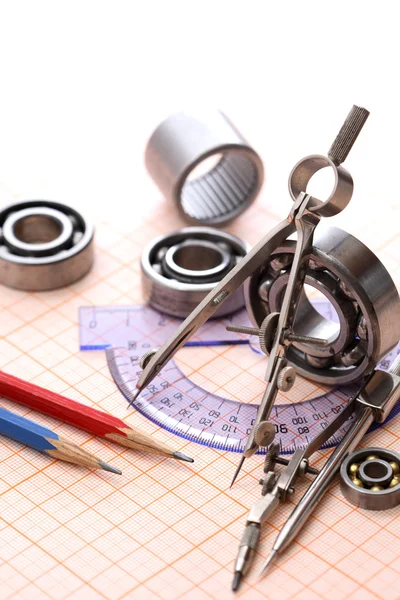 Drawing Instrument And Ball Bearings — Stock Photo, Image