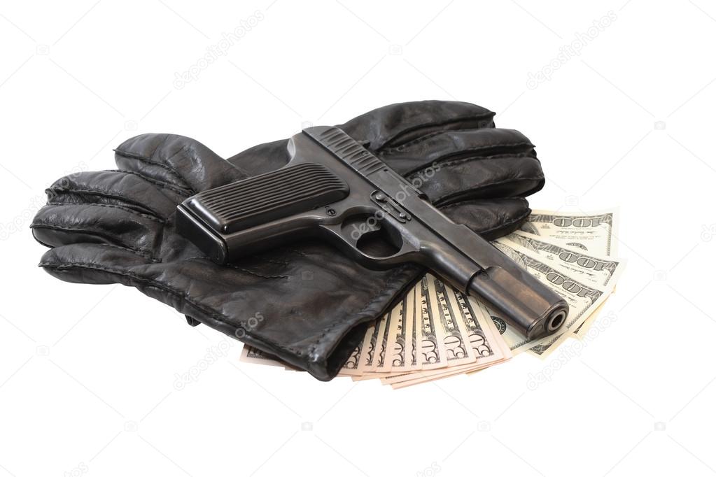 Pistol On Gloves And Money