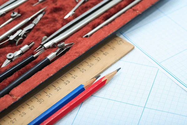 Conjunto de instrumentos de desenho — Fotografia de Stock