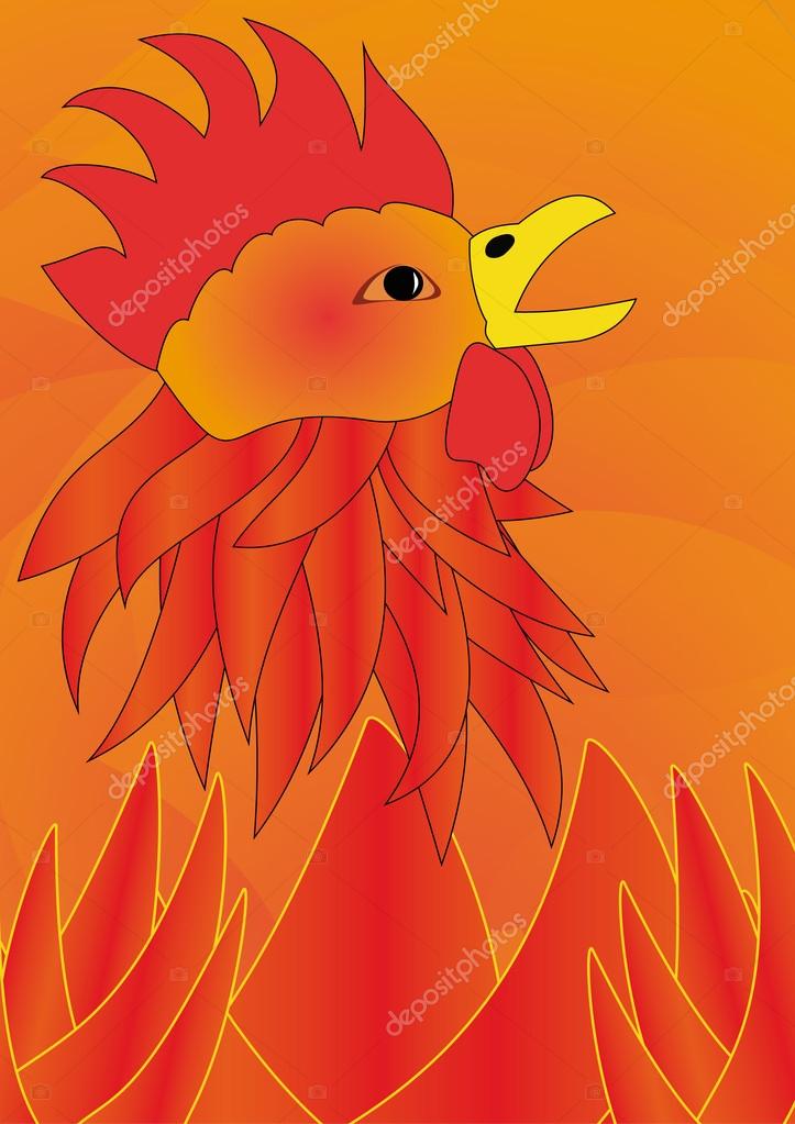 Christmas card year fire rooster. vector illustration