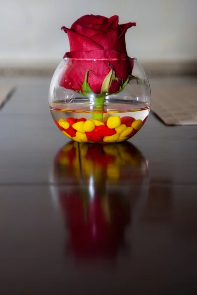 Λουλούδι τριαντάφυλλο σε μπολ. διακόσμηση τραπεζιού — Φωτογραφία Αρχείου