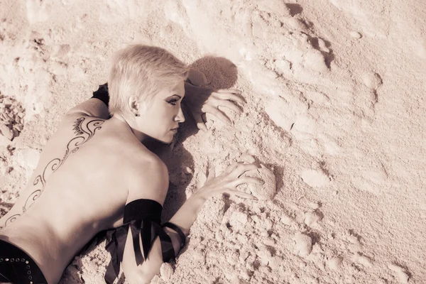 Woman on sand — Stock Photo, Image