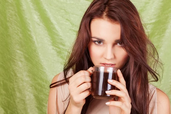 Menina com xícara de café — Fotografia de Stock