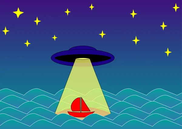 UFO abducts boat — Stock Vector