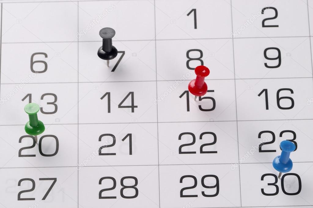 Calendar digits with pins