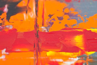 Turuncu, kırmızı ve gri renkli duvar dokusu arka plan. Dekoratif duvar boyası.