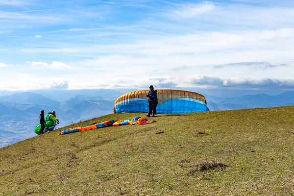 Monte San Vicino Itália Novembro 2020 Parapente Nas Montanhas Marche — Fotografia de Stock