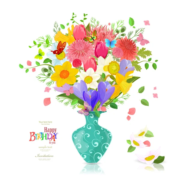 Card with bouquet of spring flowers Royalty Free Stock Vectors