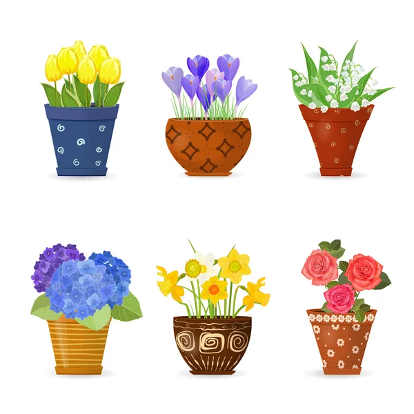 Flowers  in floral pots Royalty Free Stock Vectors