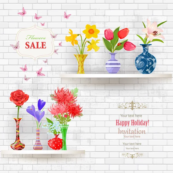 Brick with lovely flowers Vector Graphics