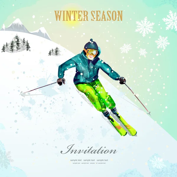 Poster with girl skiing at ski resort