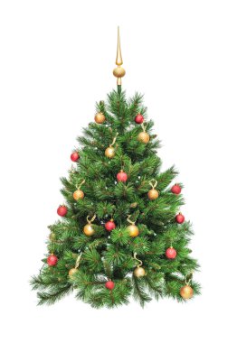 Kırmızı ve Altın Küre ile süslenen Noel köknar ağacı