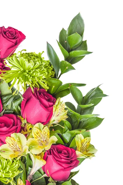 玫瑰，绿色的菊花和兰花 — 图库照片