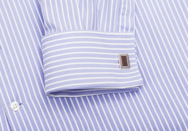 Sleeve of a striped lilac shirt with a cuff link — Stock Photo, Image