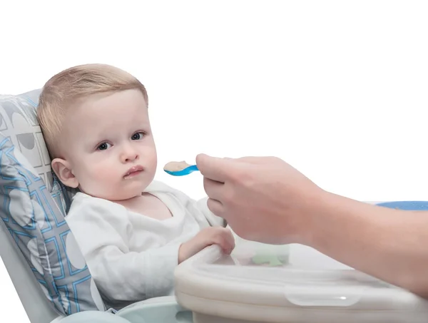 The kid doesn't want to eat porridge — Stock Photo, Image