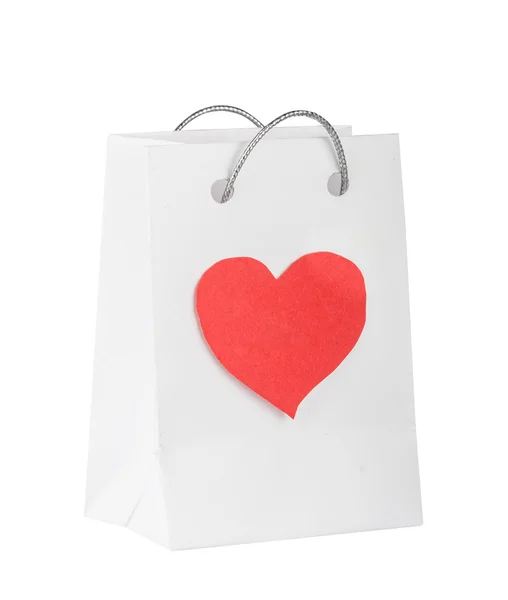 Bag with red heart for purchases — Stock Photo, Image