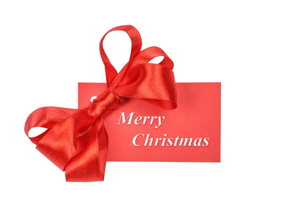 Note card Merry Christmas with red ribbon bow — Stock Photo, Image