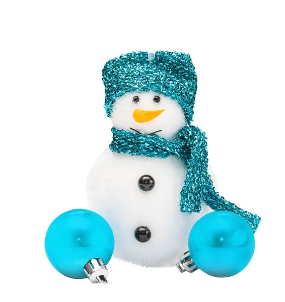 Bonecos de neve com chapéu e cachecol turquesa — Fotografia de Stock