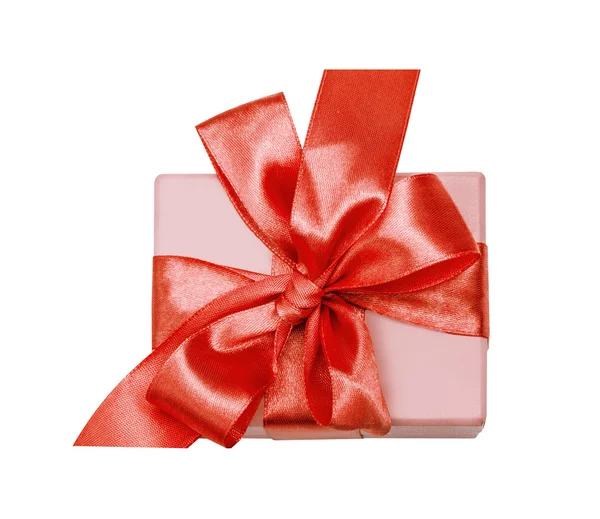 Confezione regalo con nastro rosso e fiocco — Foto Stock