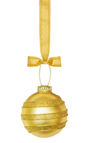 Golden Christmas sphere with ribbon — Stock Photo, Image