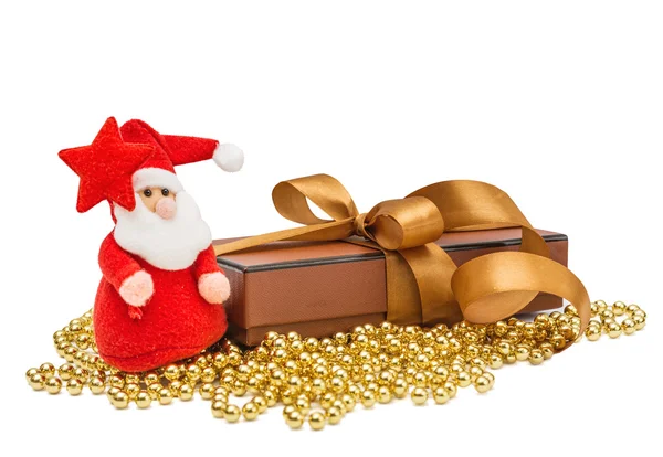 Santa con estrella. regalo, arco, bolas de Navidad — Foto de Stock