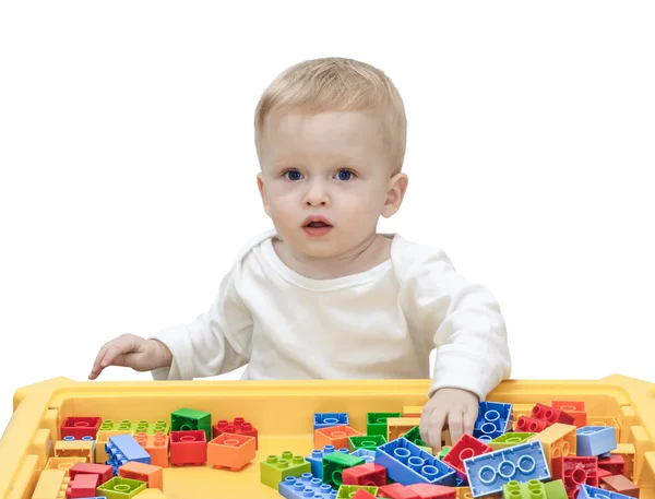 Child playing in the plastic constructor — Stock Photo, Image