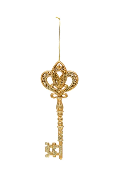 Golden Christmas  hanging festive decoration key — Stock Photo, Image