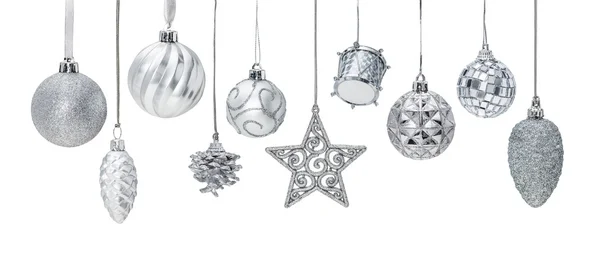 Gümüş yılbaşı yeni yıl baubles — Stok fotoğraf