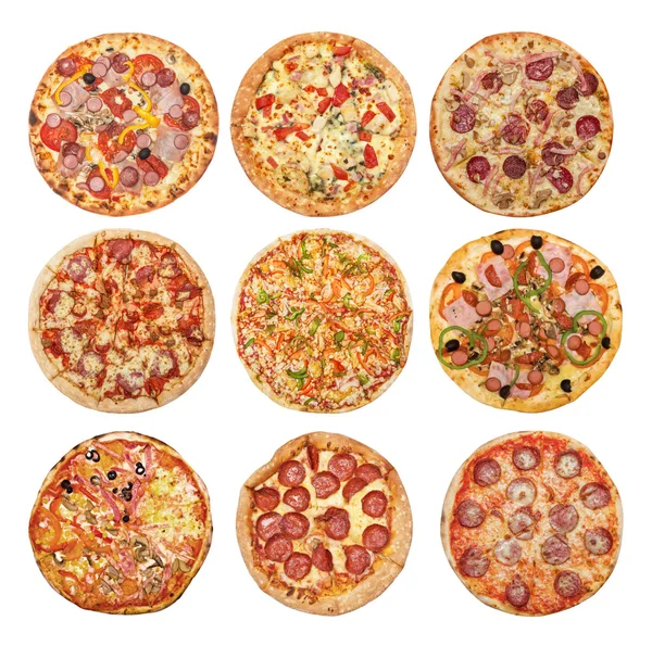 Gran conjunto de diferentes pizzas — Foto de Stock