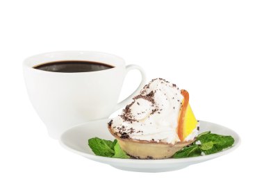 Beyaz daire ve kahve krem turuncu ve çikolatalı kek