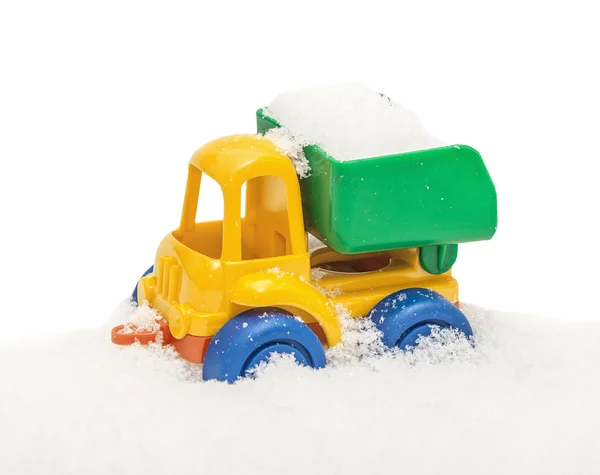 Child's toy truck in snow, covered snow — Stock Photo, Image