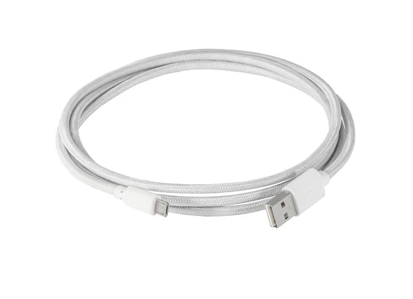 Branco trançado fio usb para cabo miniusb — Fotografia de Stock