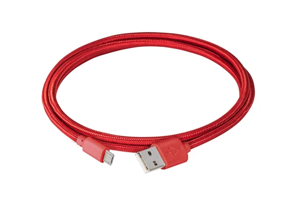 Vermelho trançado fio usb para cabo miniusb — Fotografia de Stock