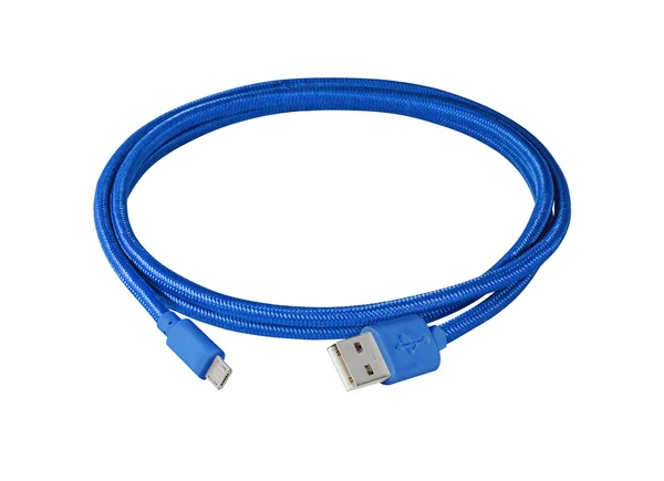 Azul trançado fio usb para cabo miniusb — Fotografia de Stock