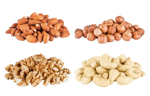 Schälfibert, Mandeln, Cashew, Walnüsse — Stockfoto