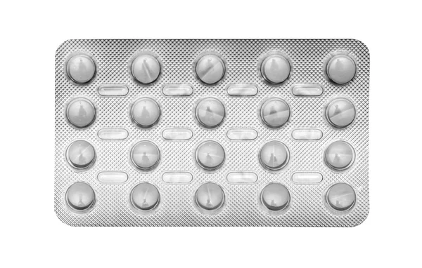 Förpackning med vita piller, tabletter, kapslar — Stockfoto