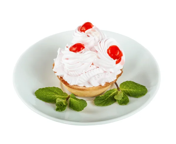 Cream cake with cherry — Stock Photo, Image