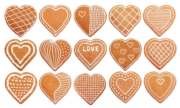 Set de corazones hechos a mano en forma de galleta de jengibre — Foto de Stock