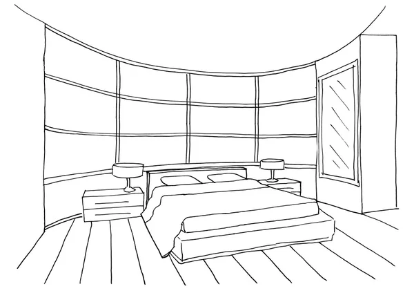 İç yatak odasının grafiksel çizimi. — Stok fotoğraf