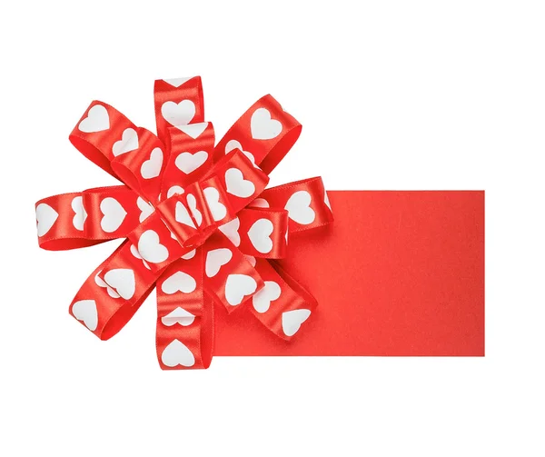 Card Bow Ribbon Hearts Valentine Day Isolated White — Stock Photo, Image