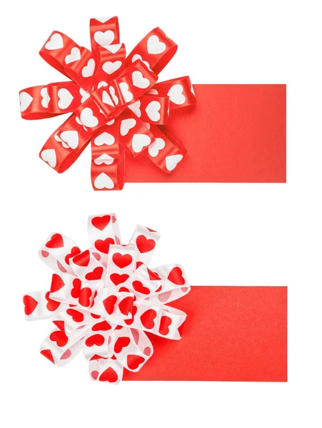 Set Two Cards Bow Ribbon Hearts Valentine Day White — Stock Photo, Image