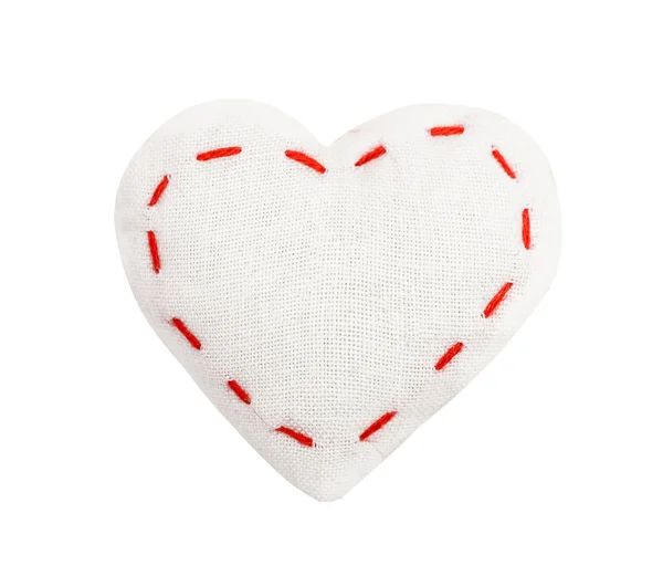 Beyaz Tekstil Kumaş Kalp Sevgililer Günü Yakın Çekim Üzerinde Beyaz — Stok fotoğraf