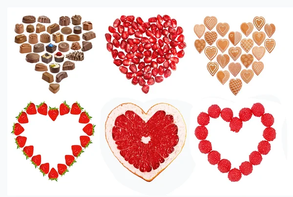 Beállítani Étkezési Szív Cookie Kat Csokoládé Gránátalma Grépfrút Eper Málna — Stock Fotó