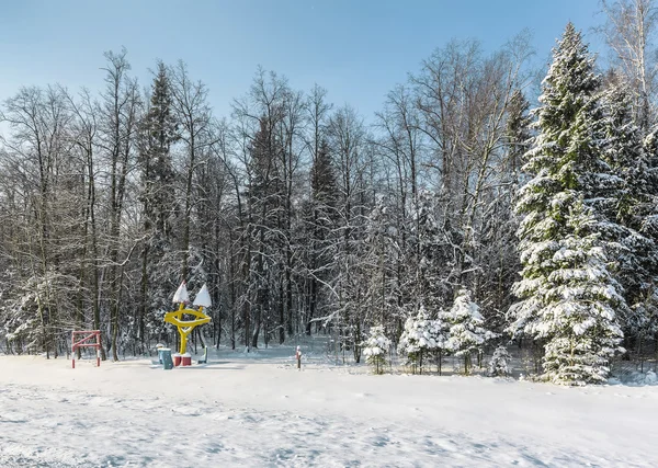 Pokryte Śniegiem Zima Las Słoneczny Dzień — Zdjęcie stockowe