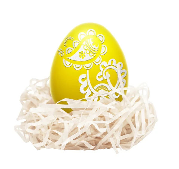 Yellow Easter Egg Nest Isolated White — Stock Photo, Image