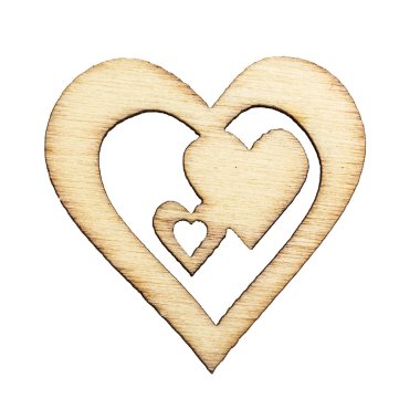 Beyaz izole bir yanık kalıp ile zarif ahşap kalp