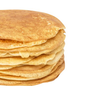 Yığın lezzetli gözleme kazık, Maslenitsa, shrovetide, mardi gras, üzerinde beyaz izole.