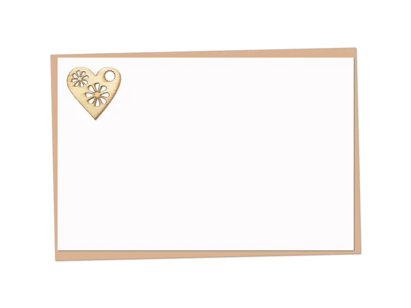 Cartão Férias Com Coração Madeira Com Padrão Queimado Isolado Branco — Fotografia de Stock
