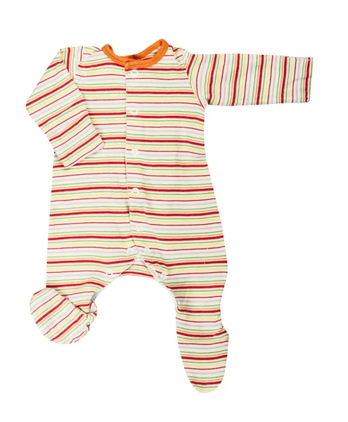 条纹橙色婴儿衣服爬衣 卧铺在白色背景下隔离 — 图库照片
