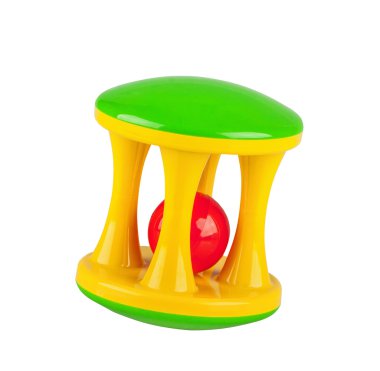 Beyaz bir arka plan üzerinde izole oyuncak renkli bebek çıngırağı